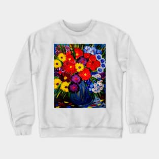 Bright and colorful abstract flowers in a window painting Crewneck Sweatshirt